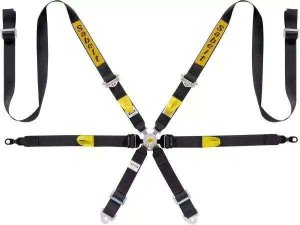 Bezpečnostní pás Sabelt New Spec Saloon 6-bodový černý - očko/karabina (FIA homologace)