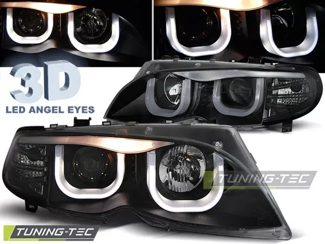 PŘEDNÍ SVĚTLOMETY ANGEL EYES 3D ČERNÁ pasují na BMW E46 09.01-03.05 S/T ČERNÁ