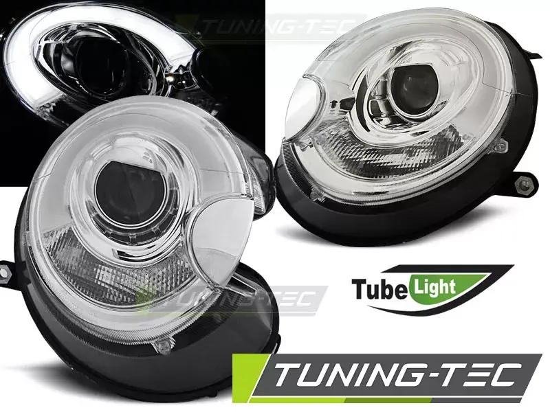 PŘEDNÍ SVĚTLA TUBE LIGHT CHROME pasuje na BMW MINI (COOPER) 06-14