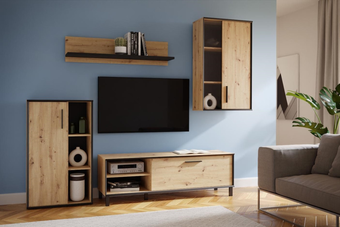 Obývací stěna DIODORO, dub artisan/černá, 5 let záruka