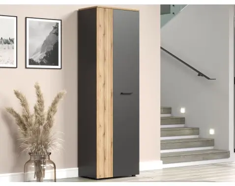 Předsíňová šatní skříň s policemi Esteban, antracit/dub evoke