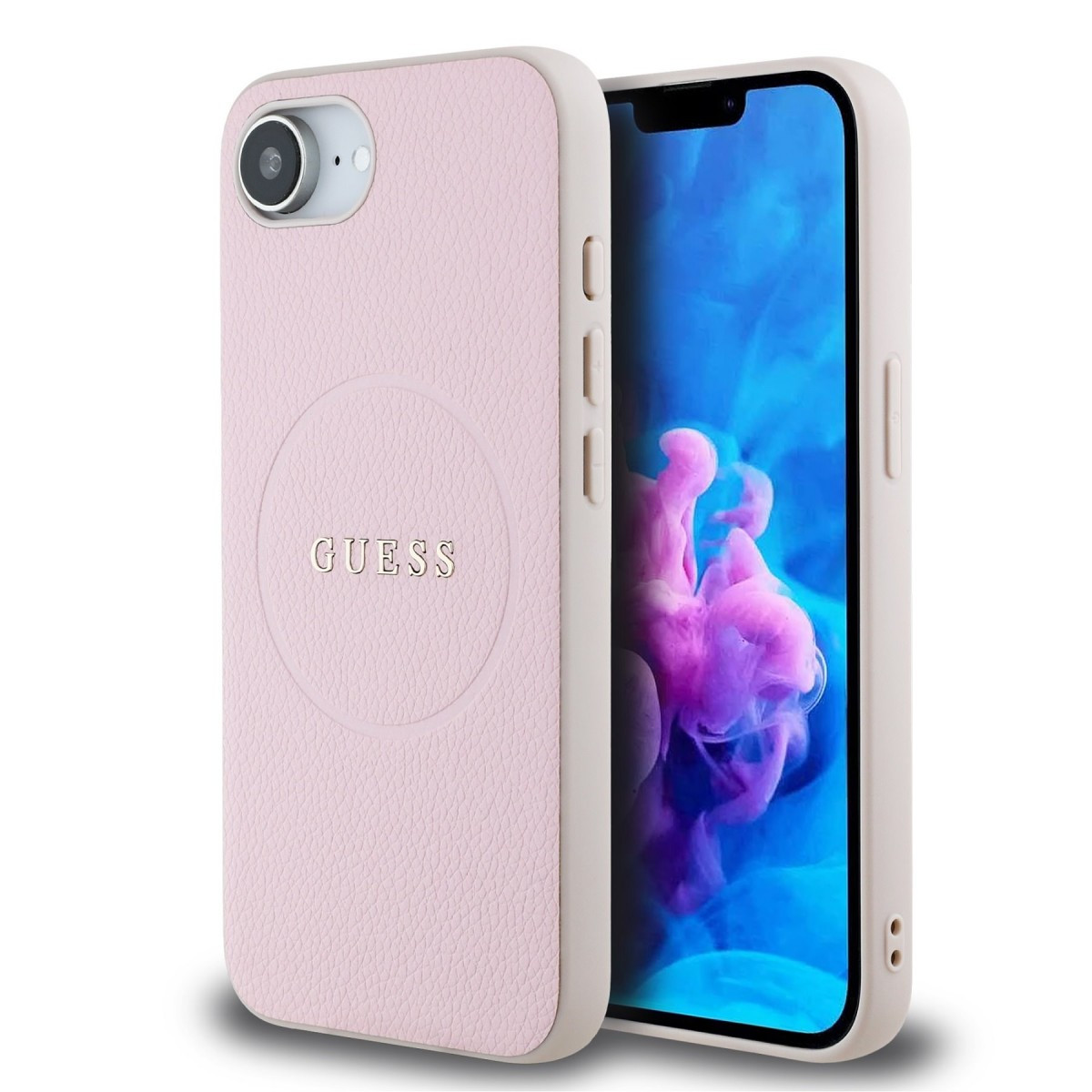 Zadní kryt Guess PU Grained Classic Logo MagSafe pro iPhone 16e Pink