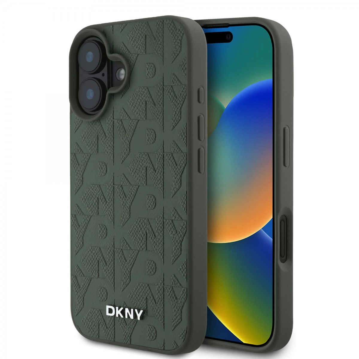 Zadní kryt DKNY PU Leather Grid Pattern Magsafe pro iPhone 16 Green