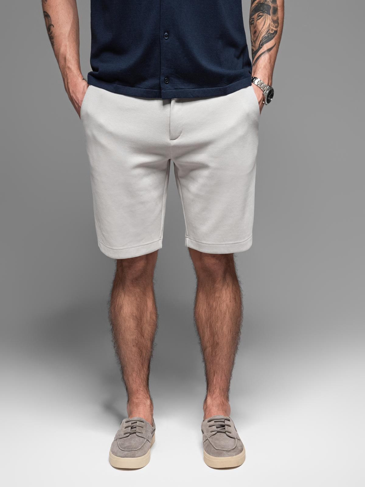 Ombre Men's SLIM FIT short shorts in melange structured knit - light grey