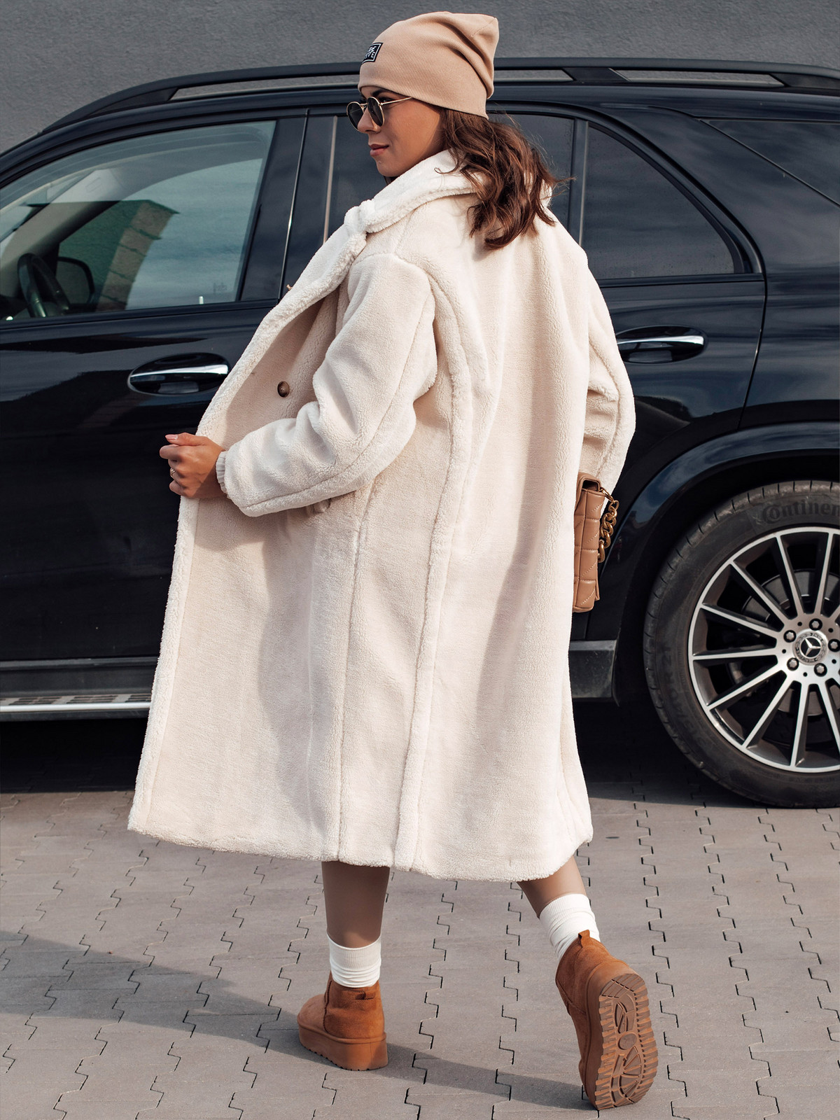 Płaszcz damski zimowy LUXERII długi futerkowy beżowy Dstreet