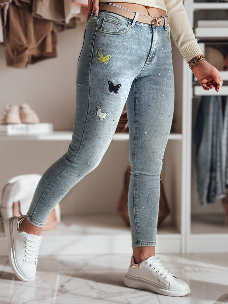 Spodnie damskie jeansowe skinny ze zdobieniem LUMITTA niebieskie Dstreet
