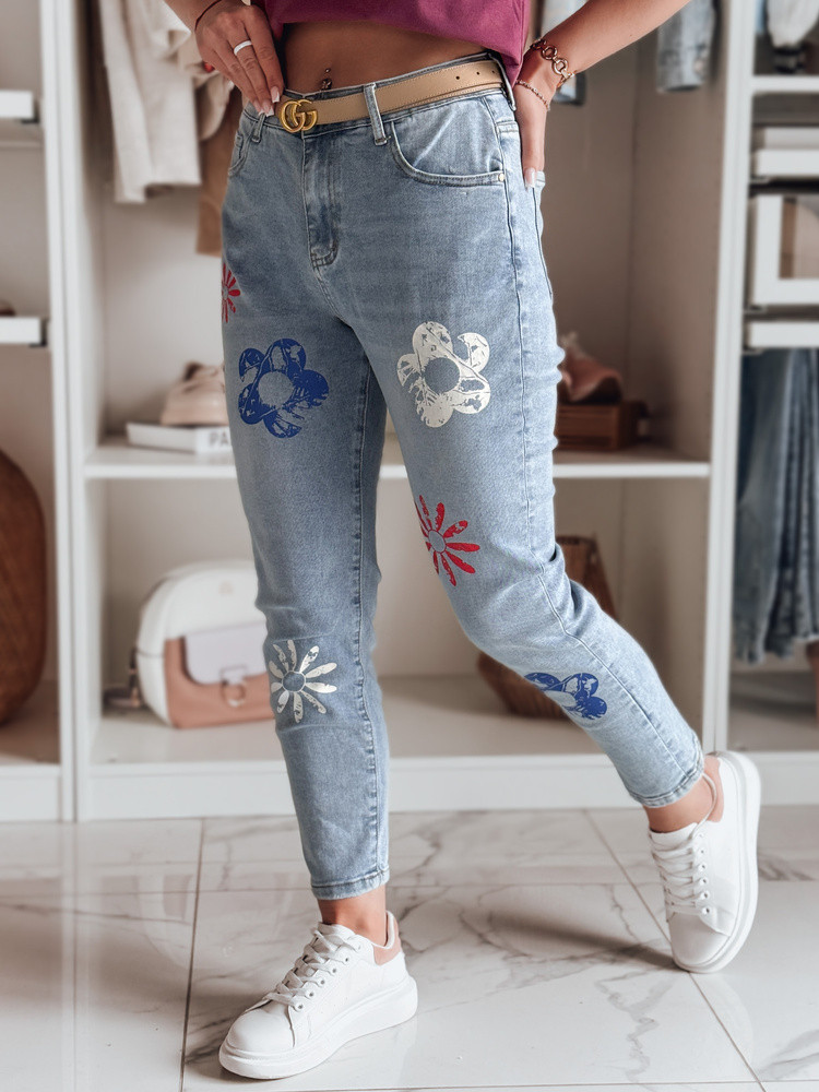 Spodnie damskie jeansowe slim fit w kwiatki ARTJEANS niebieskie Dstreet