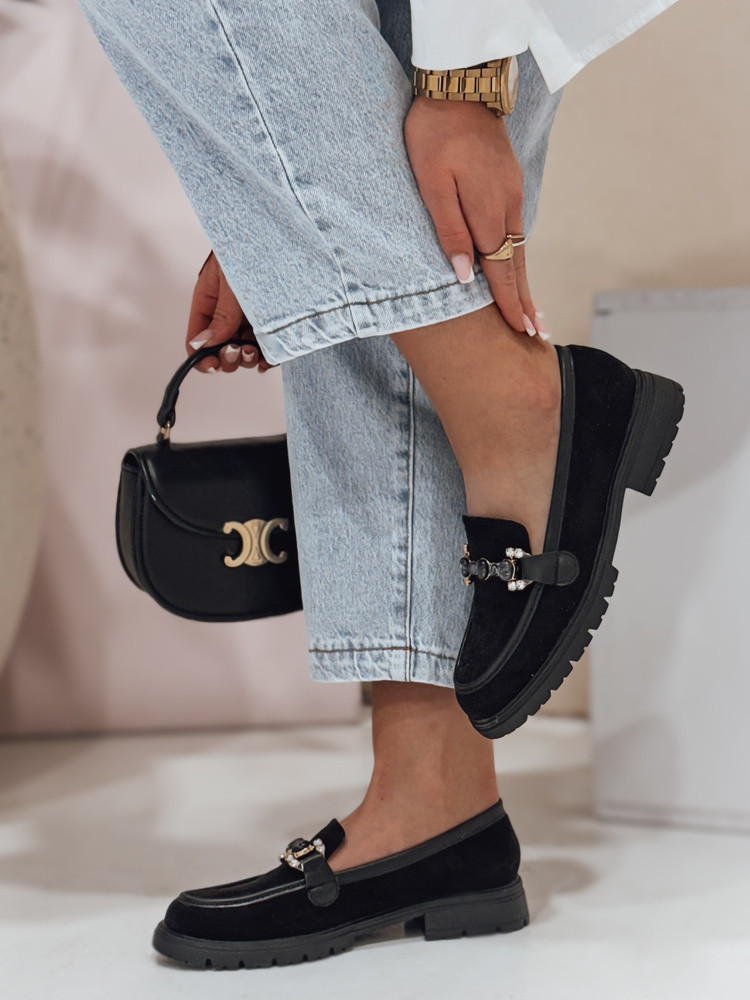 Mokasyny damskie na płaskiej podeszwie LOFINKA czarne Dstreet