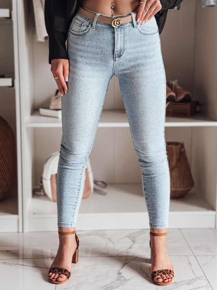 Spodnie damskie jeansowe skinny ze zdobieniem GLAMSKIN niebieskie Dstreet