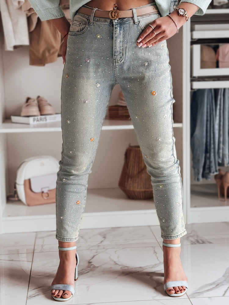 Spodnie damskie jeansowe skinny w kwiatki PERLAON niebieskie Dstreet
