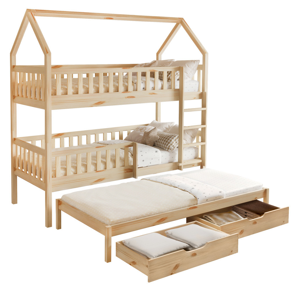 Kondela Montessori patrová postel s přistýlkou, přírodní, VENITA TYP 1
