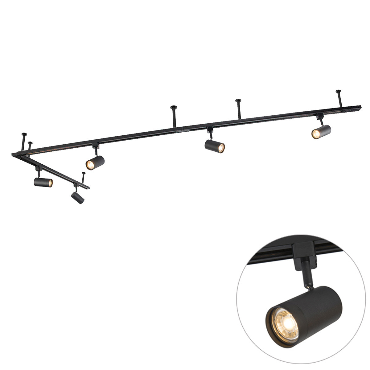 Moderní závěsný kolejnicový systém s 5 černými bodovými světly jednofázový - Iconic Jeana