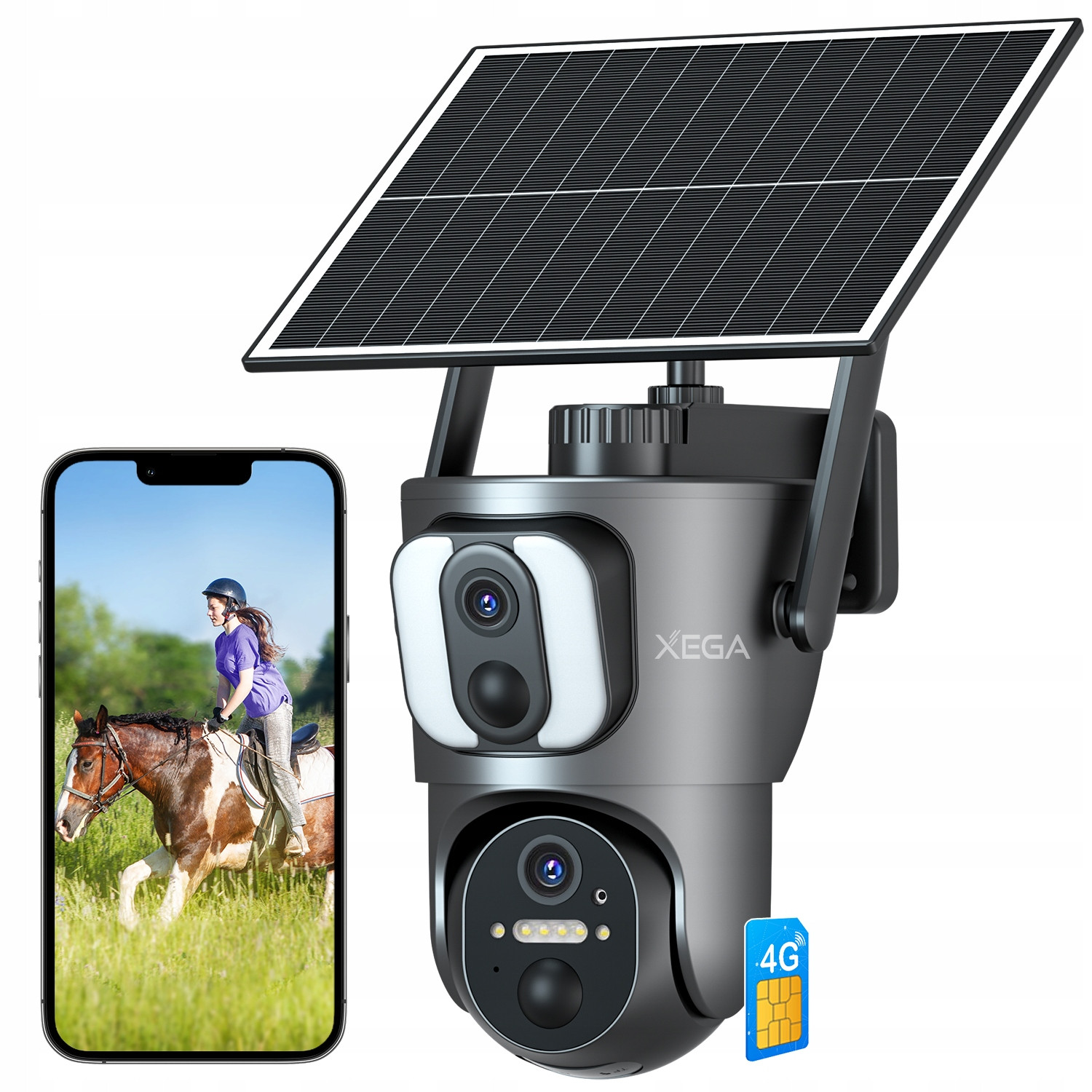 Solární Dvojitá Venkovní Kamera Na Sim Kartu 4G Lte Gsm 2K 14400mAh 2V1