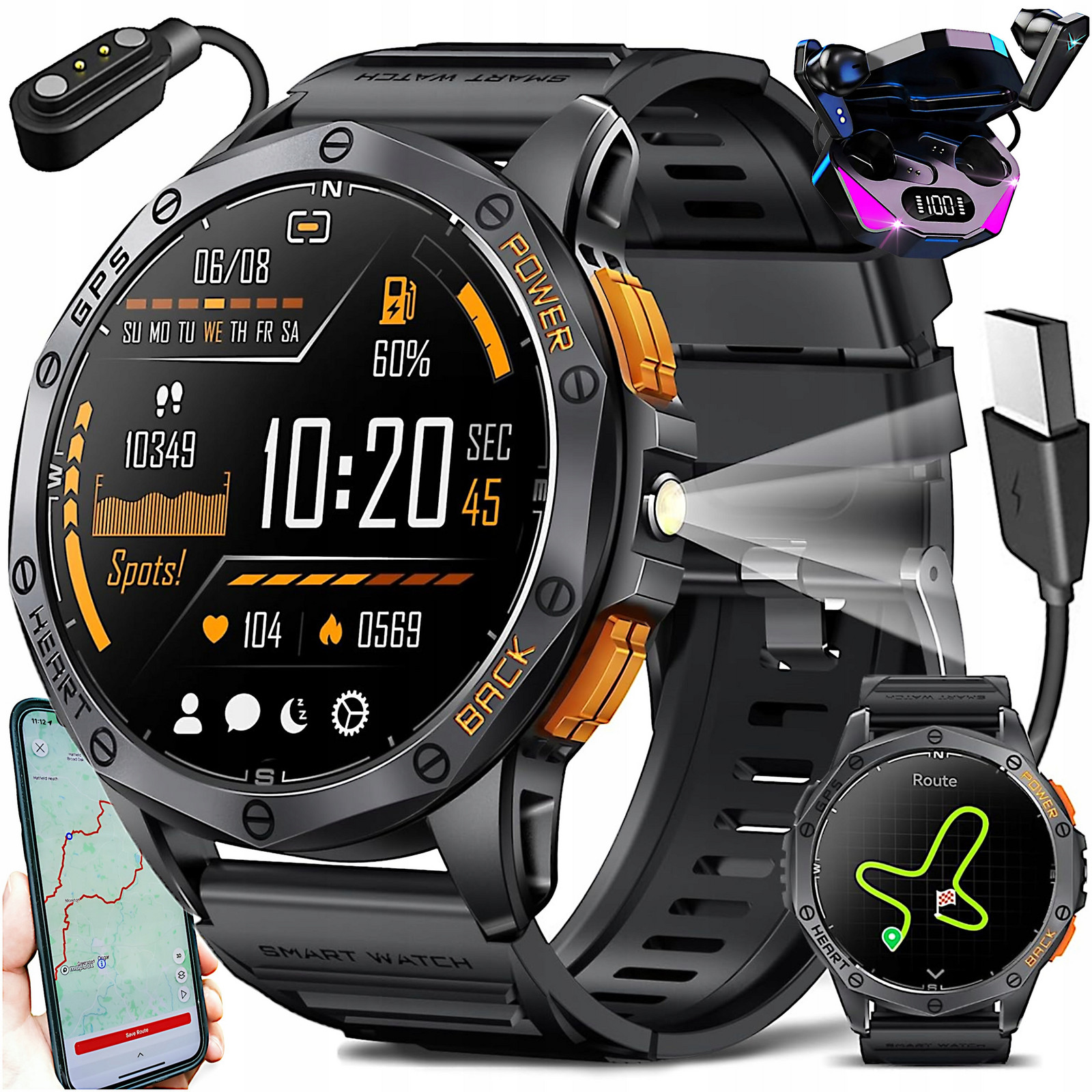 Chytré Hodinky Pánské Gps Menu Polské Voděodolné Hovory Sluchátka Bonus