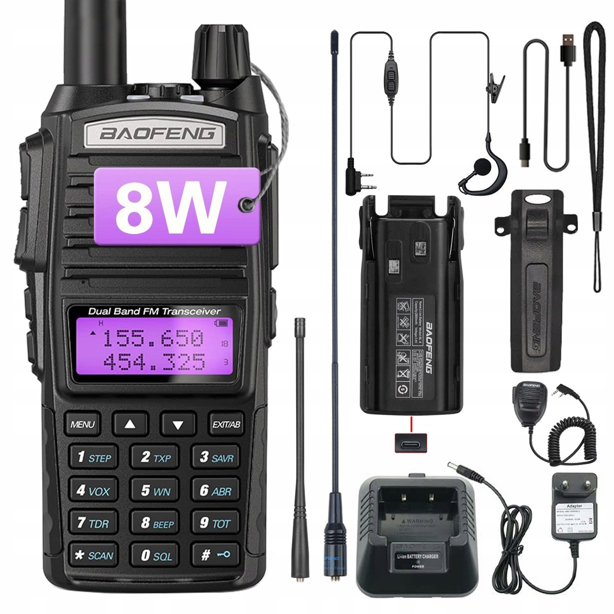 Baofeng UV-82 8W 2800mAh Vysílačka Radiotelefon Walkie Talkie Skener