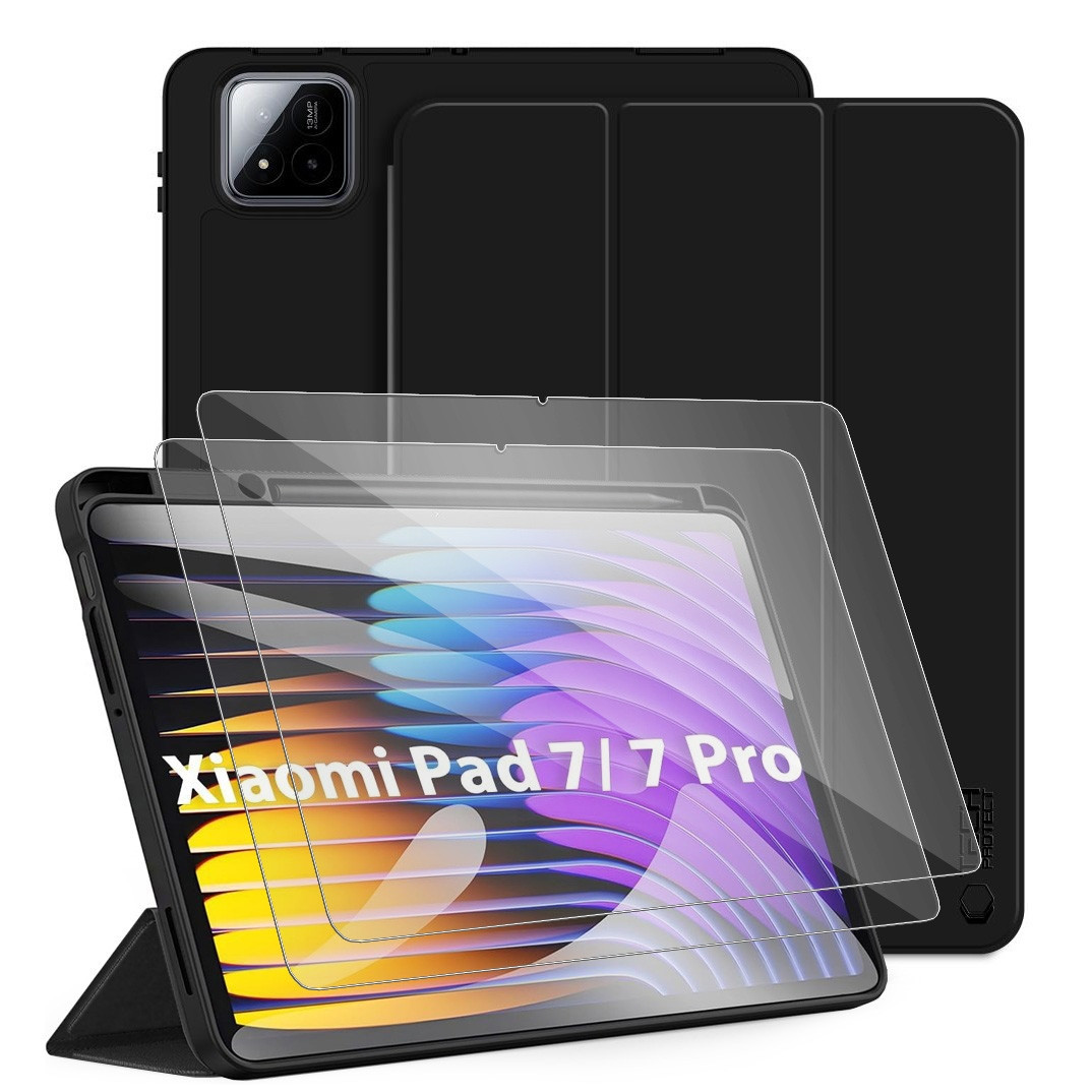 Uzavíratelné Pouzdro Smart Case na Pencil Black 2x Sklo pro Xiaomi Pad 7 7 Pro