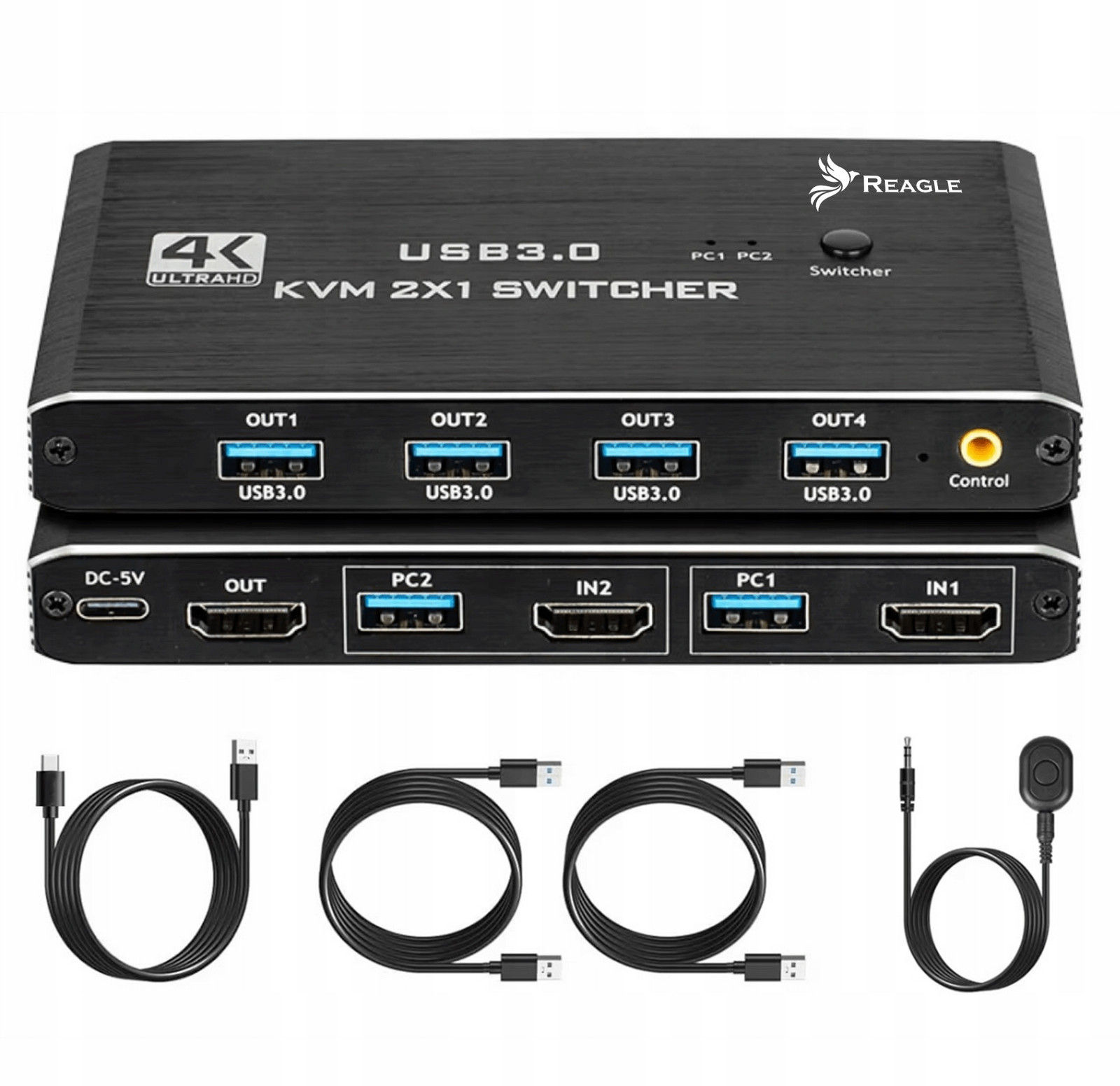 Reagle Switch Hdmi Kvm Přepínač 4K 60Hz 2X1 Hdmi 2.0 4x Usb 3.0 Hdcp 2.2