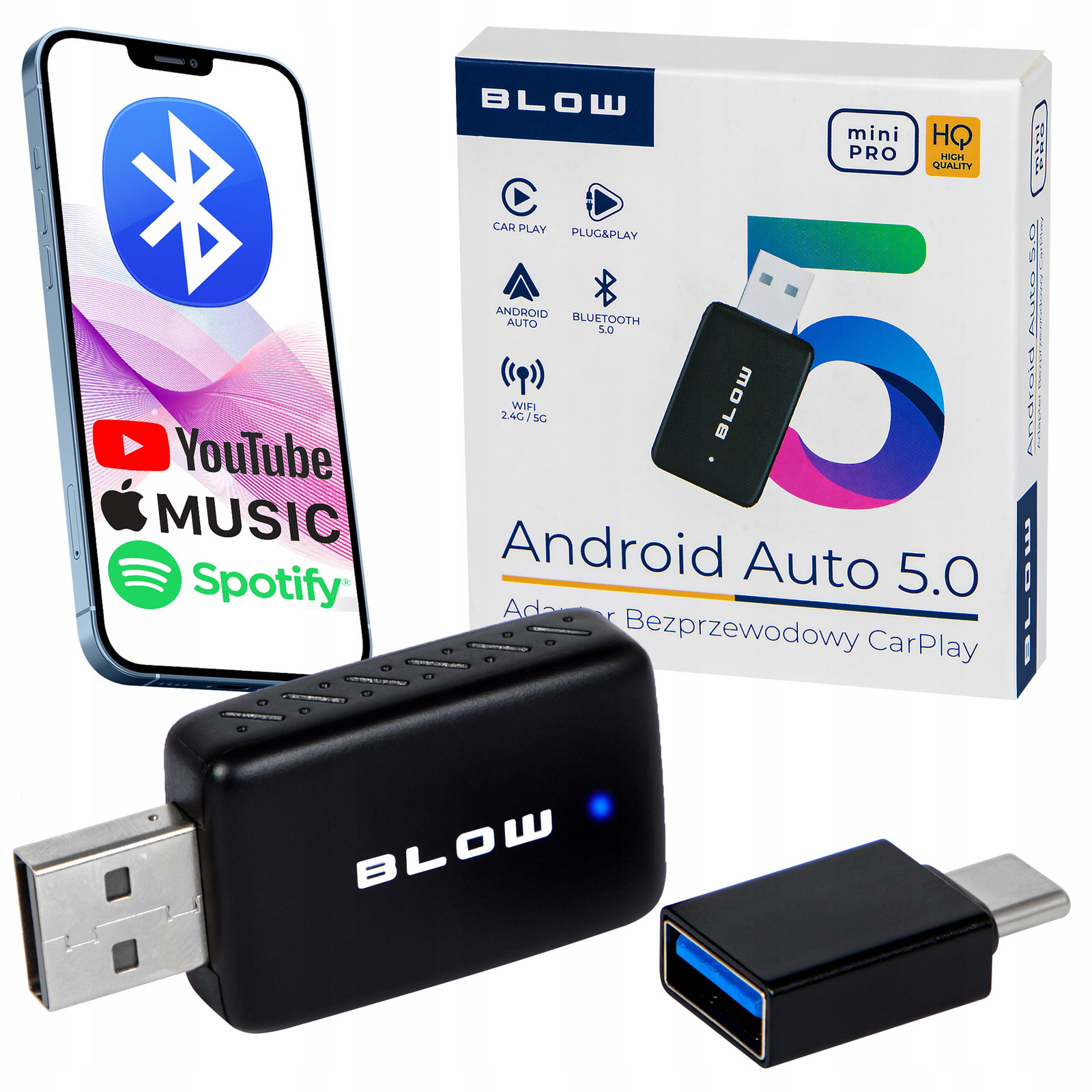 Adaptér Carplay Modul Android Auto Bezdrátový Wifi Bluetooth Mini Pro