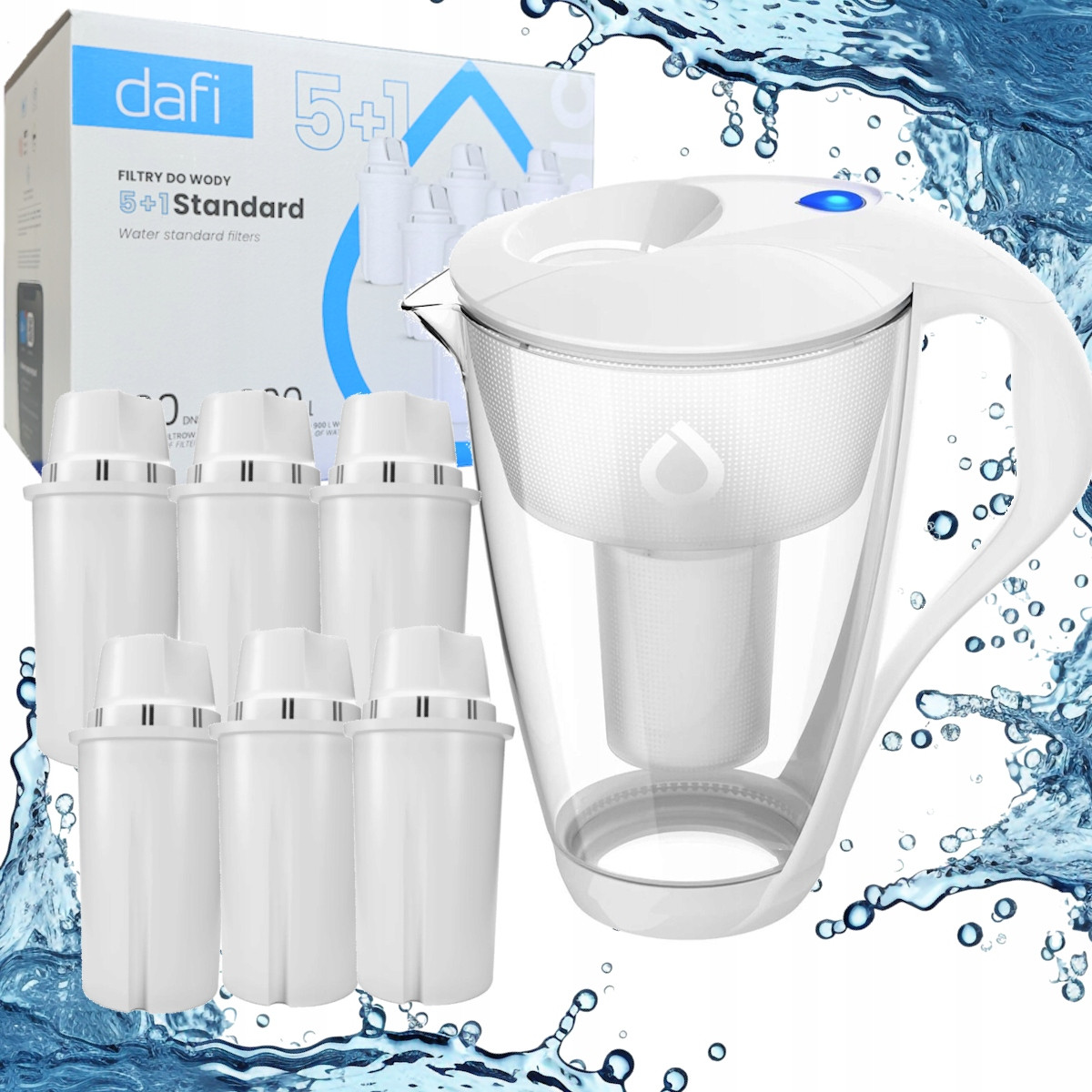 Dafi Crystal Led skleněná bílá filtrační konvice 6 filtrů Classic