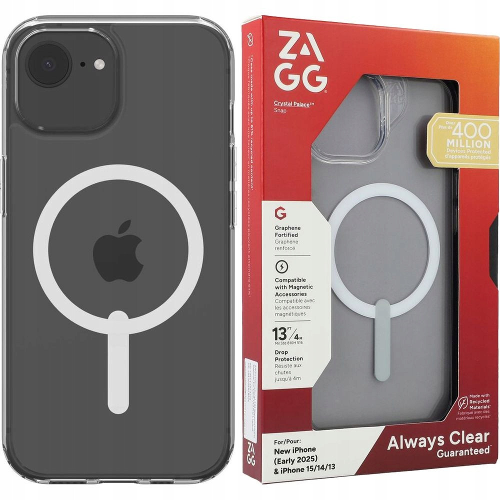 Pouzdro Zagg pro iPhone 16e 15 14 13 pro MagSafe, průhledná zadní kryt