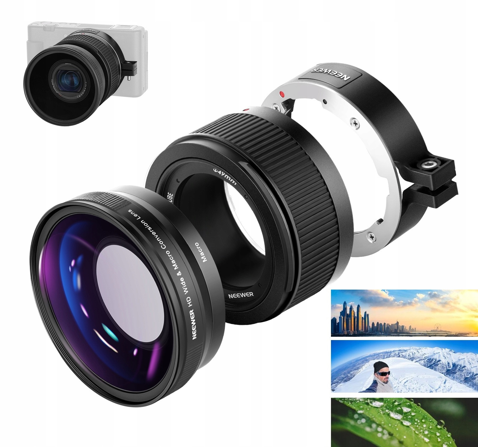 Objektiv 2v1 Hd Wide 18 mm 0.75x Makro 10x pro Sony ZV1 ZV-1 Neewer LS-18