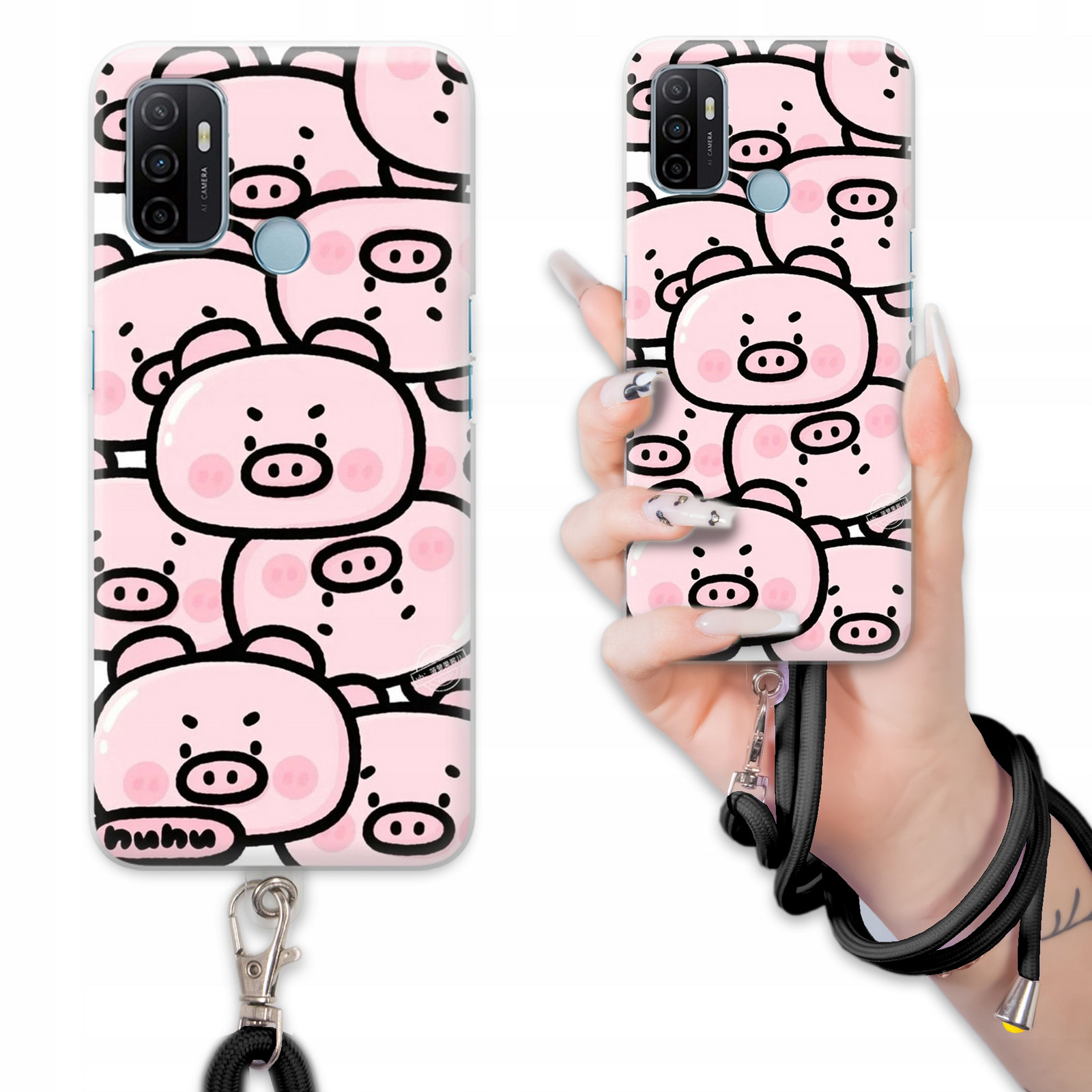 Pouzdro Černá Šňůra Pro Oppo A53 Kryt Prasátka Piggy Zábavné Módní Vzory