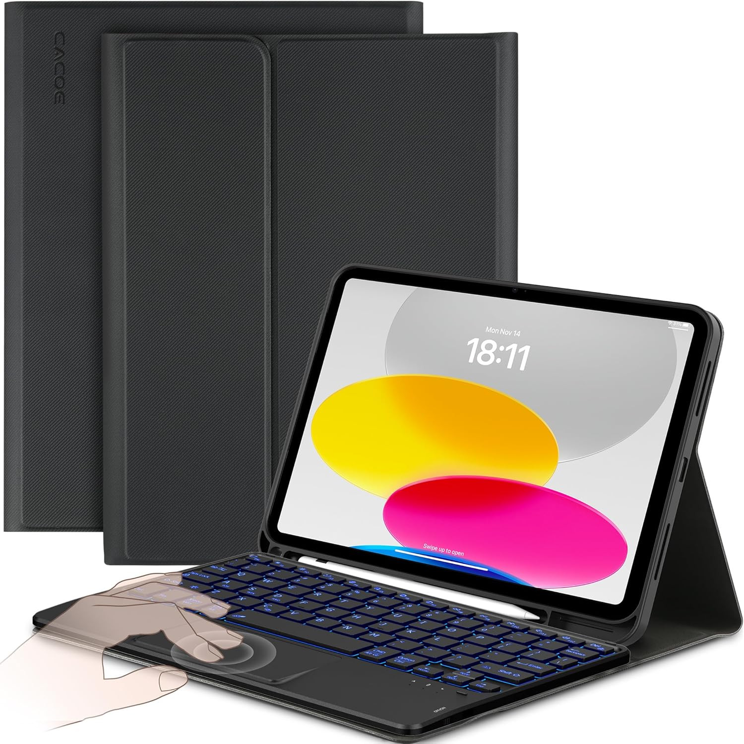 Cacoe pouzdro Led klávesnice Rgb touchpad pro iPad 10.9'' A2757 A2777 černé
