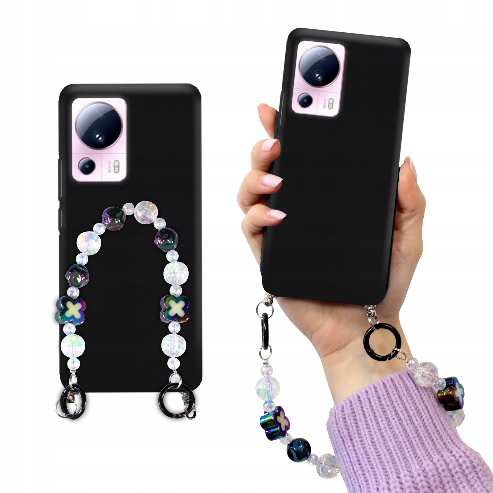 Pouzdro Kryt Pro Xiaomi 13 Lite Matná Černá Přívěsek Korálky Holo