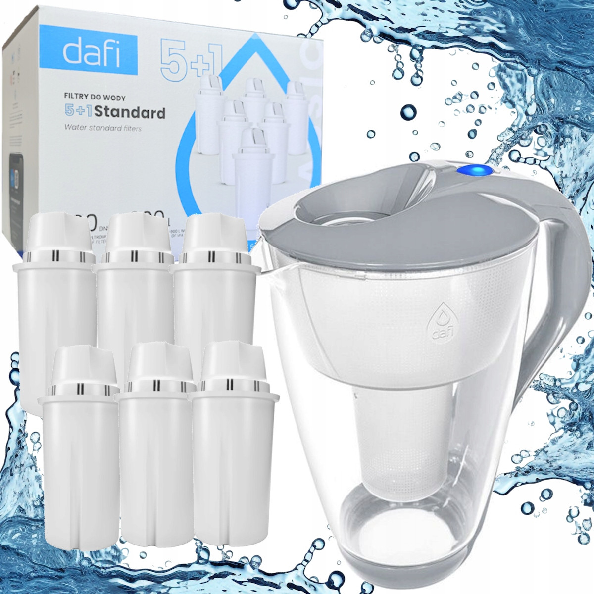 Skleněná filtrační konvice Dafi Crystal Led šedá 6 filtračních vložek Classic