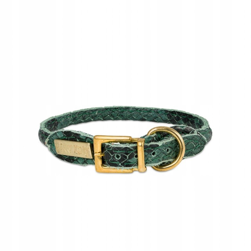 Obojek pro psa kulatý, Serpente, zelený, kožená mosaz, 8mm/40cm