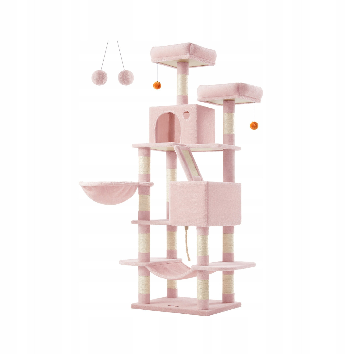 Velké Škrabadlo Vysoké XXL Růžové Roztomilé Domeček Pro Kočky Houpací síť 168 cm