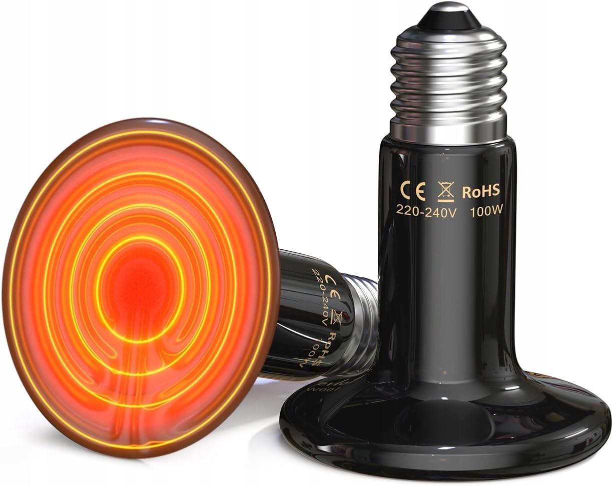 2x Žárovka Infračervená Topná Lampa Do Terária Černá 150W E27