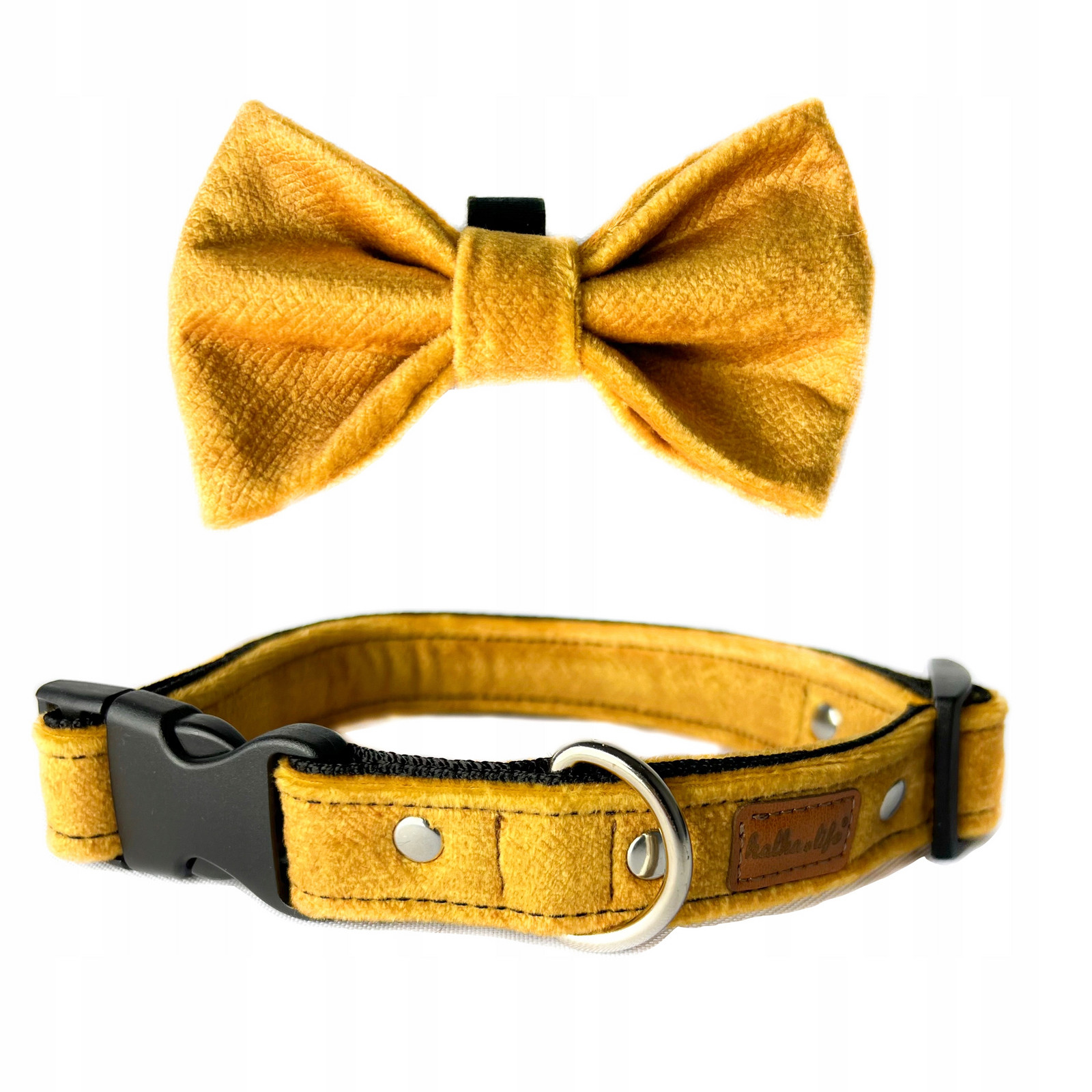 Obojek pro malého psa s mouchou, sada obojek s mašlí Žlutá, Xs