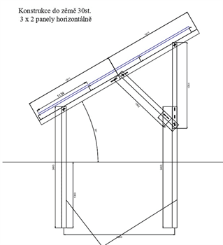 FVE konstrukce SAP30S6P32H pro 6 panelů 30st do země 3x2 horizontální