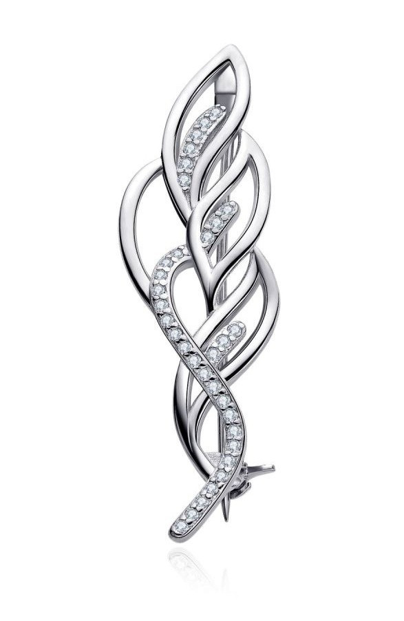 MOISS Luxusní stříbrná brož s čirými zirkony O0000014