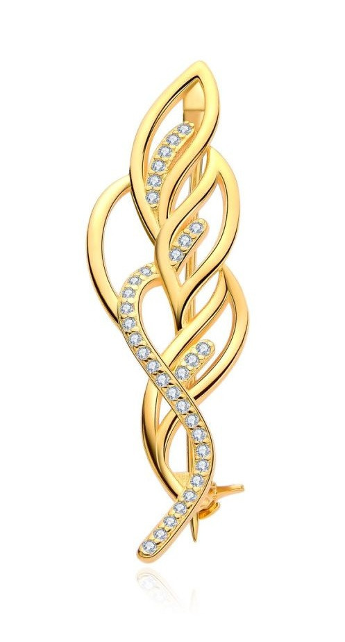 MOISS Luxusní pozlacená brož s čirými zirkony O0000015