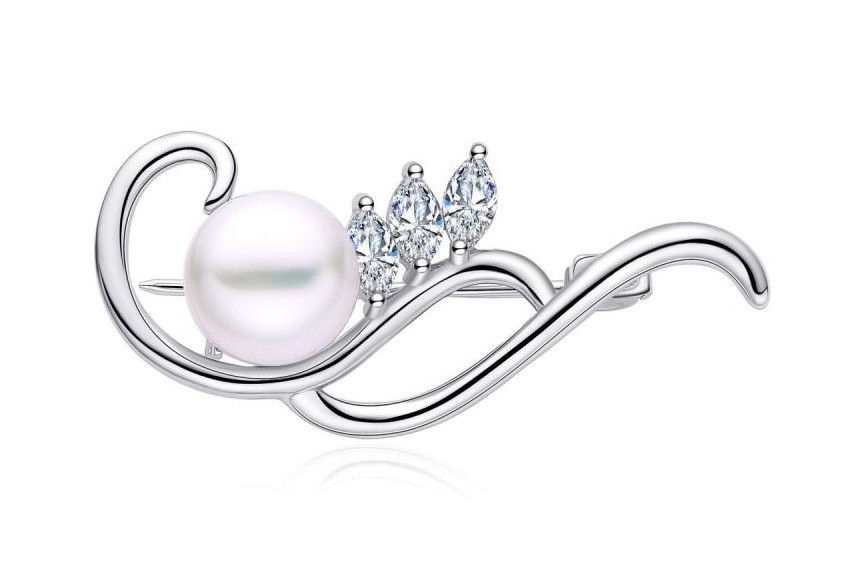 MOISS Stříbrná brož se zirkony a pravou perlou OP000004