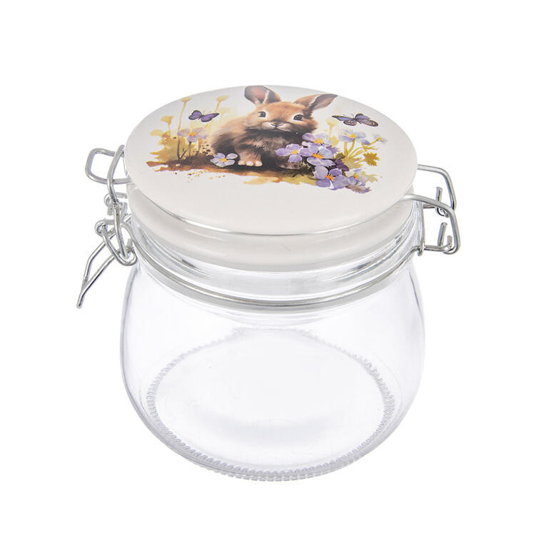 Skleněná dóza s keramickým víčkem a klipovým uzávěrem JARO zajíc 0,5 l