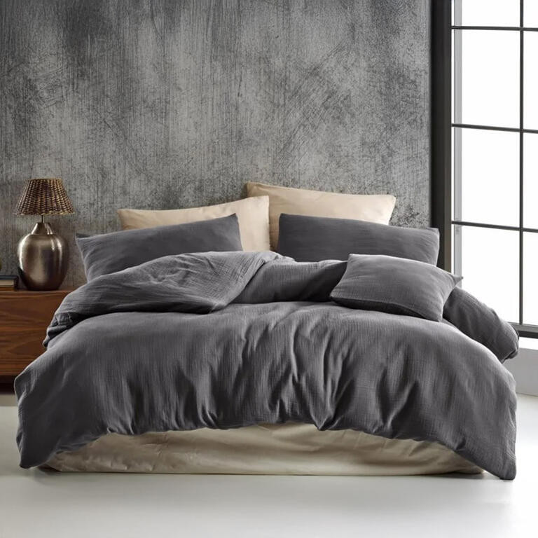 Mušelínové ložní povlečení tmavě šedé