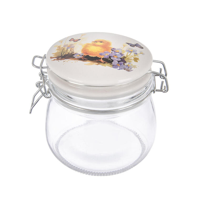 Skleněná dóza s keramickým víčkem a klipovým uzávěrem JARO kuře 0,5 l