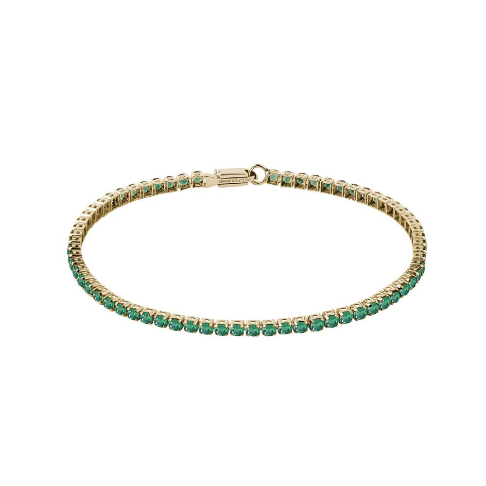 Tenisový náramek ve žlutém zlatě se smaragdy KLENOTA