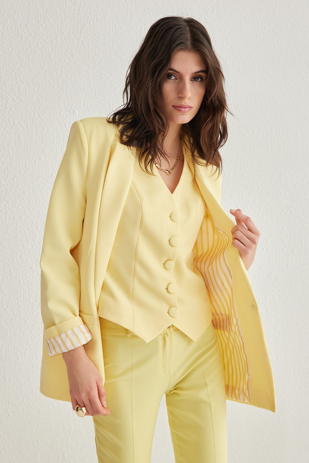 Trendyol Yellow Striped Woven Blazer Jacket