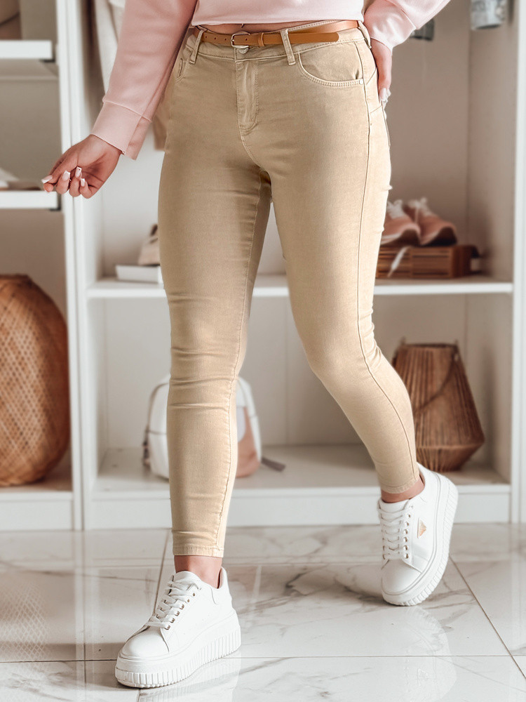 Spodnie damskie jeansowe CLARET z paskiem w zestawie jasnobeżowe Dstreet UY2440