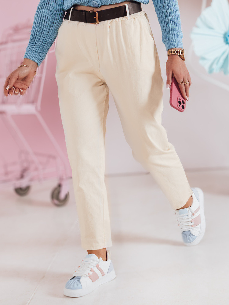 Spodnie damskie casualowe z paskiem SOFELIA jasnożółte Dstreet