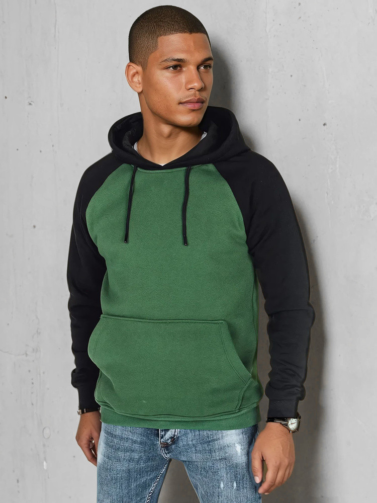 Bluza męska basic z kapturem zielona Dstreet