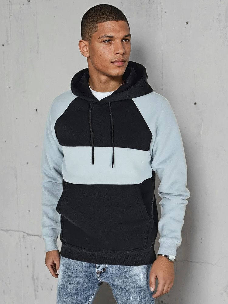 Bluza męska basic z kapturem w błękitno-czarne paski Dstreet