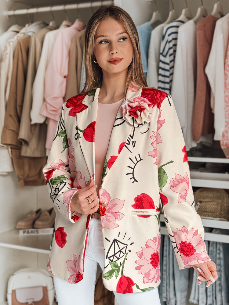 Marynarka damska one size oversize w kwiaty PETALISSA biała Dstreet