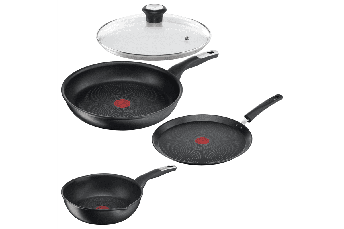 Akční set pánví Tefal Unlimited klasická 30 cm, palačinková 25 cm, multifunkční 22 cm a poklice 30