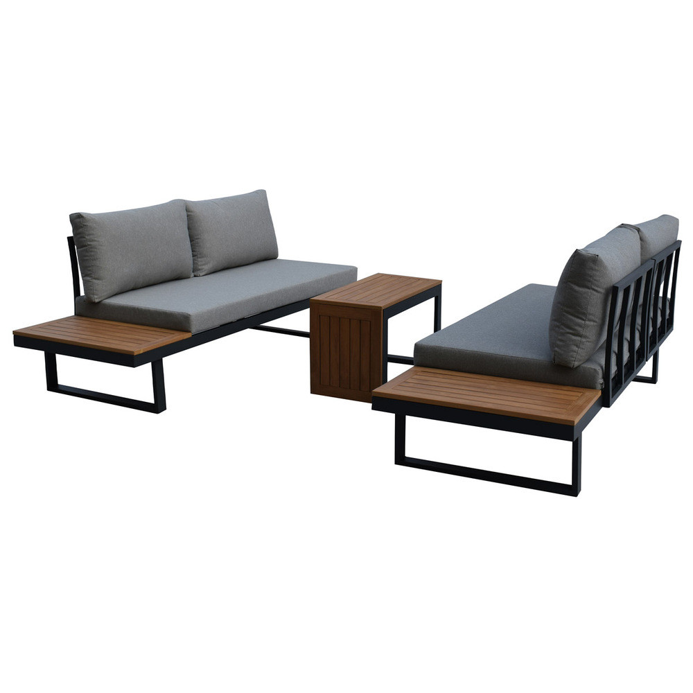 Autronic AZS-G1924 GREY Zahradní set šedý textilen, hliník, šedá barva, polywood světle hnědá barva