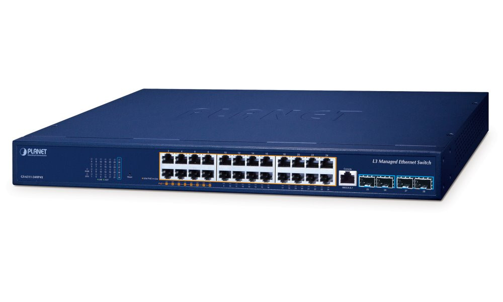 Planet GS-6311-24HP4X switch L3, 24x1GE, 4x10G SFP+, PoE 802.3bt 480W, GS-6311-24HP4X